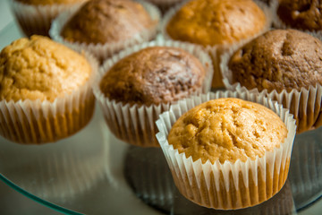 Muffins baked in paper molds in close-up