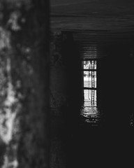 black and white under bridge