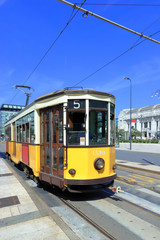 Fototapeta na wymiar milan city, streetcar, in italy 