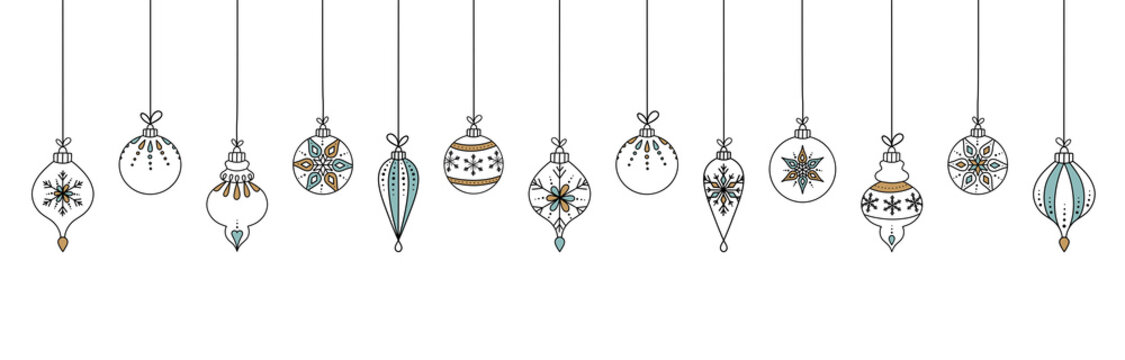 Hand drawn Christmas ball hanging decoration on white background