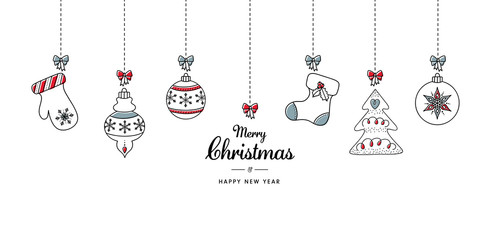 Hand drawn Christmas ball illustration with greetings - 287185632