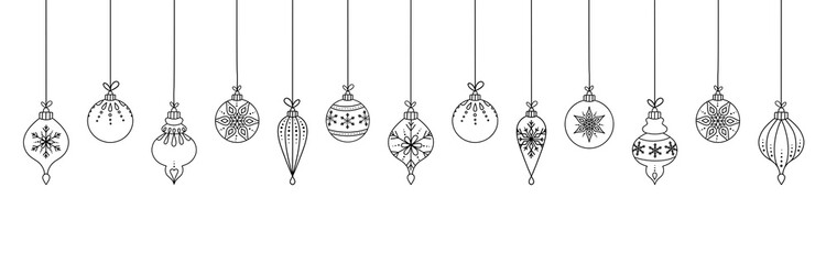 Hand drawn Christmas ball hanging decoration on white background