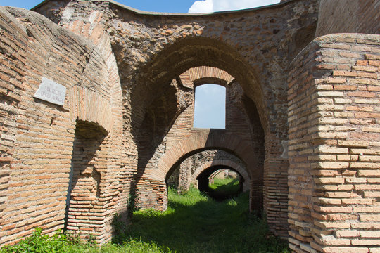 Arches at Via Tecta degli Aurighi in The Ancient Roman Port of Ostia Antica, Province of Rome, Lazio, Italy.