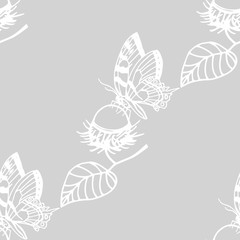 rambutan, butterfly tropical fruits seamless pattern