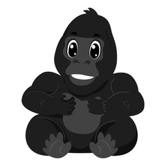 Vector Illustration of Cute Black Cartoon Gorilla in Sitting Position