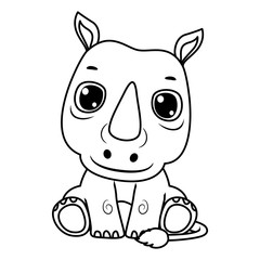 Coloring Book Outlined Cute Rhinoceros