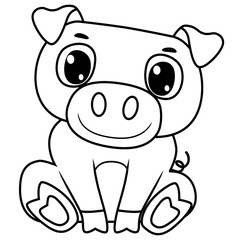 Coloring Book Outlined Pig Sitting Position