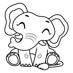 Coloring Book Outlined Happy Elephant Sitting Position