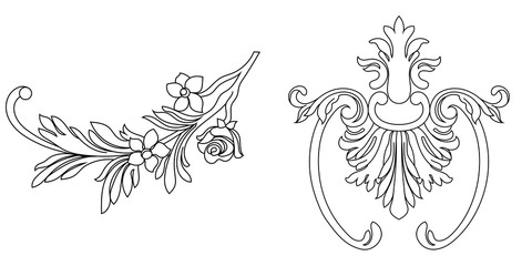 Black vintage baroque ornament, corner. Retro pattern antique style acanthus.Black vintage baroque ornament, corner. Retro pattern antique style acanthus.
