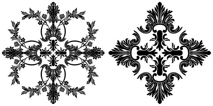 Black vintage baroque ornament, corner. Retro pattern antique style acanthus.Black vintage baroque ornament, corner. Retro pattern antique style acanthus.