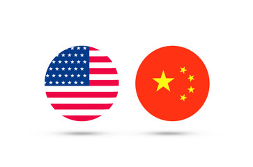 USA and China flag on white background. It is symbol of economic tariff trade war and reduce exchange currency between USA and China.