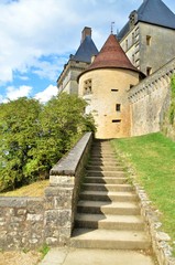 Fototapeta na wymiar Stairs to reach the Castle of Biron entrance