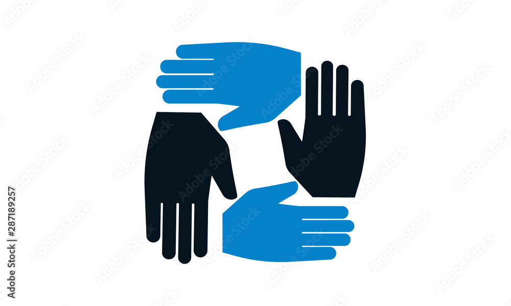 Poster four hands supporting each other icon for teamwork and collaboration concepts