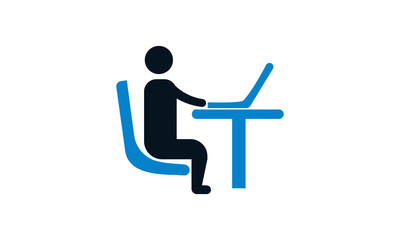 Man in office desk with computer icon concept vector illustration.