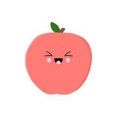 Vector illustration of a cute peach character with a kawaii face. Funny food concept.