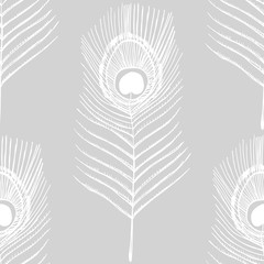peacock feather seamless pattern hand drawn sketch