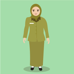 cartoon illustration of hijab female teacher, civil servant
