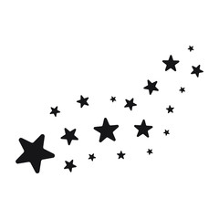 Star Shower vector, black illustration isolated on background. Black star shooting with an elegant star. Meteoroid, comet, asteroid, stars.