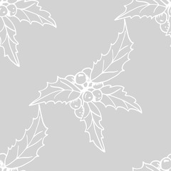 Christmas holly floral seamless pattern