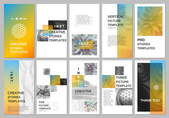 Creative social networks stories design, vertical banner or flyer templates with colorful gradient backgrounds. Covers design templates for flyer, leaflet, brochure, presentation, advertising.