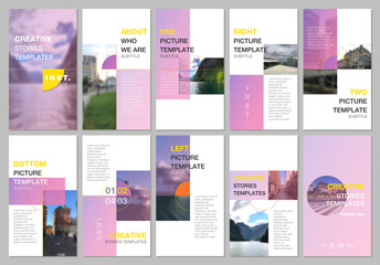 Creative social networks stories design, vertical banner or flyer templates with colorful pink gradient backgrounds. Covers design templates for flyer, leaflet, brochure, presentation, advertising.