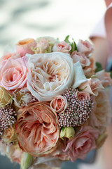 the most beautiful flowers, magnificent bouquets of flowers on the leg in the interior of the restaurant for a festive floristry store or wedding salon for the bride or groom, a bridal bouquet, butane