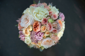 the most beautiful flowers, magnificent bouquets of flowers on the leg in the interior of the restaurant for a festive floristry store or wedding salon for the bride or groom, a bridal bouquet, butane