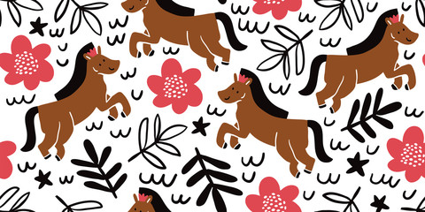 seamless princess girly pattern with horses