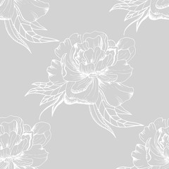 peony flower seamless floral pattern