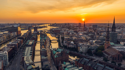 Cityscape of Hamburg before sunset