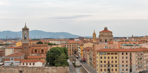 Fototapeta premium Cityscape with Church of San Ferdinando in Livorno, Italy