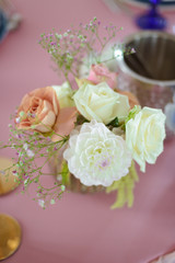 the most beautiful flowers, magnificent bouquets of flowers on the leg in the interior of the restaurant for a festive floristry store or wedding salon for the bride or groom, a bridal bouquet, butane