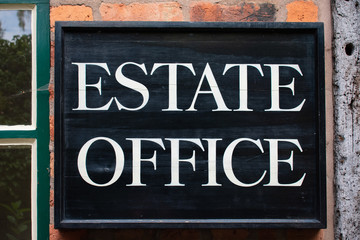 Estate office signage, on an old country estate building.