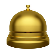 Golden reception bell Isolated on a white background. Hotel Service Concept. 3d rendering