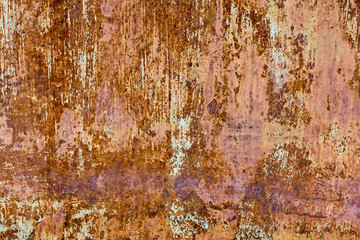 Rust, rusty background, rusty metal texture with paint residue and scratches
