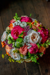 the most beautiful flowers, magnificent bouquets of flowers on the leg in the interior of the restaurant for a festive floristry store or wedding salon for the bride or groom, a bridal bouquet, butane