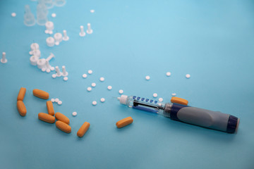 Insulin Injection Needle or Pen and Capsule Pills for Diabetes Patients