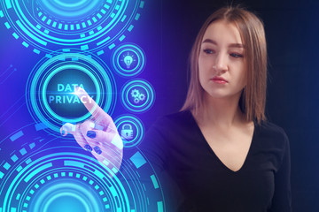 The concept of business, technology, the Internet and the network. A young entrepreneur working on a virtual screen of the future and sees the inscription: Data privacy