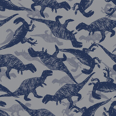 Vector dinosaur bigger meat eaters sketch repeat pattern. Perfect for textile, giftwrap and wallpaper.