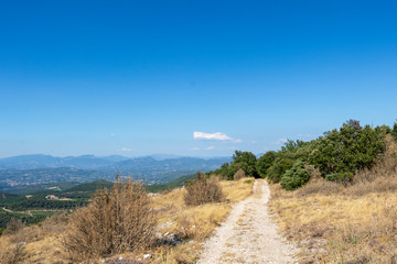 Hiking trail in the region of Mont Ventoux mountain and Dentelles de Montmirail chain of mountains