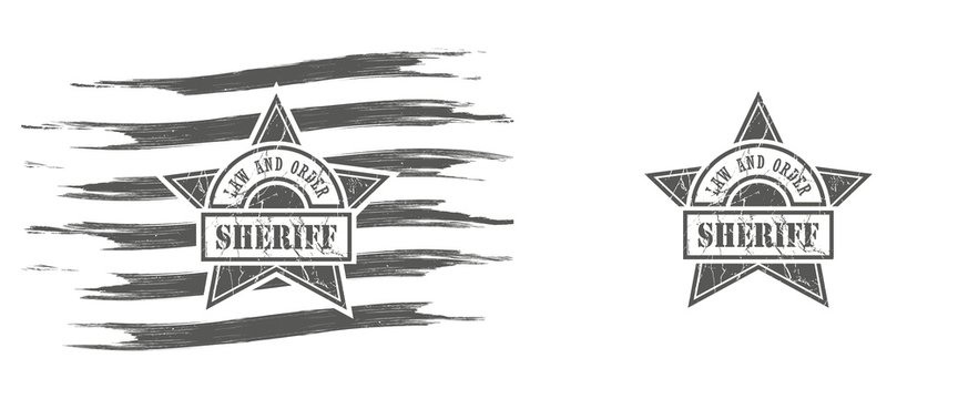 Black and white illustration of a sheriff star with grunge texture