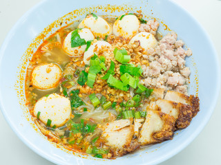 Thai food Spicy pork noodle,Tom Yum noodles soup