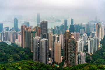 Fototapeta na wymiar Hong Kong skyscapes and skyline in heavy haze or smog, view from Victoria Peak
