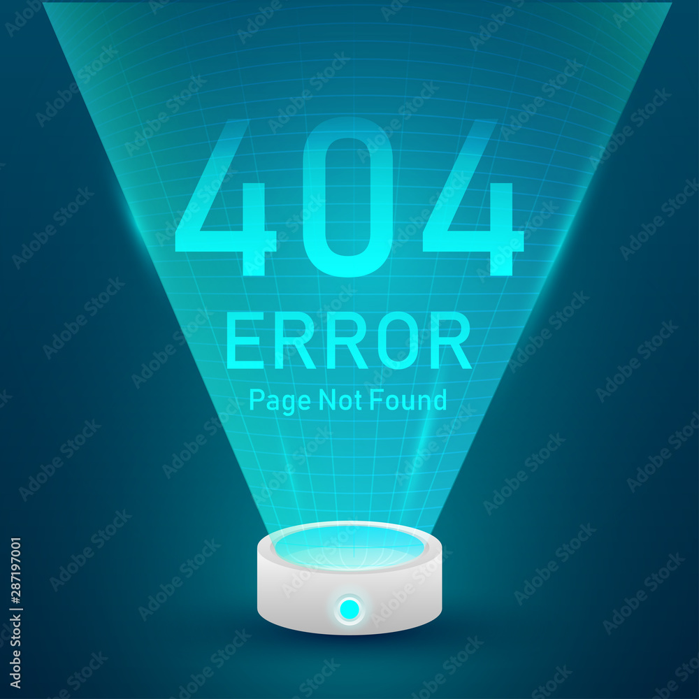 Poster 404 error page not found vector with hologram graphic design template for website background graphic