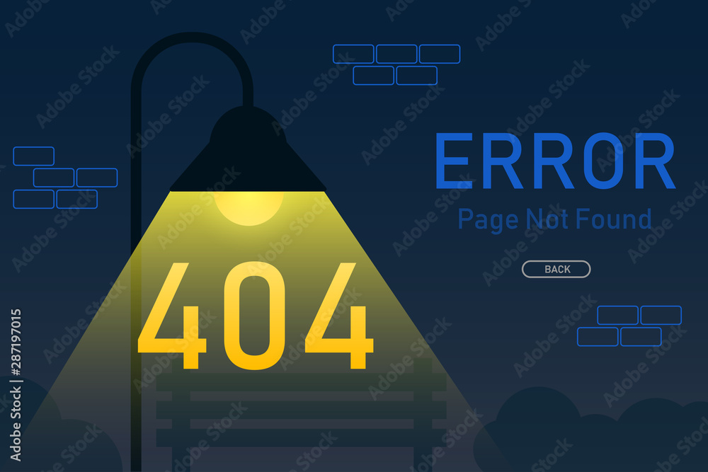 Poster 404 error page not found vector with lamp post graphic design template for website background graphi