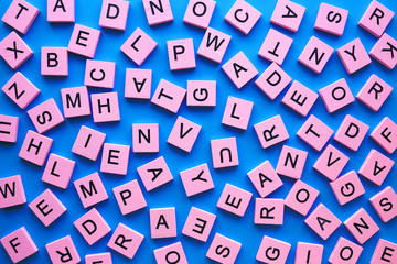 The letters of the English alphabet on a blue background