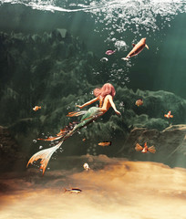 3d Fantasy mermaid in mythical sea,Fantasy fairy tale of a sea nymph,3d illustration for book cover or book illustration - 287198082