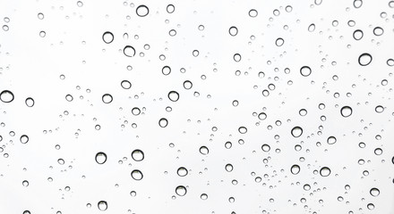 Rain drops on glasses surface background./Natural pattern of raindrops on white background.