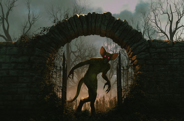 The gates is open and monster is releasing,Halloween scene,3d illustration - 287198459
