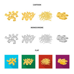 Vector design of pasta and carbohydrate sign. Collection of pasta and macaroni vector icon for stock.